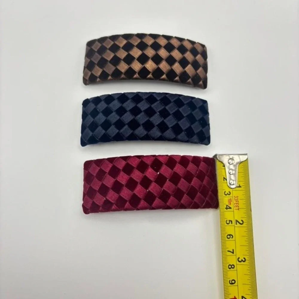 Velvet Satin Woven Intrecciato-Inspired Hair Clips Barrettes. Set of 3‎
